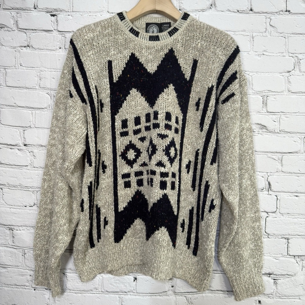 Vintage Hang Ten Sweater Size L Acrylic Aztec Geometric Surf Streetwear 80s‎ 90s